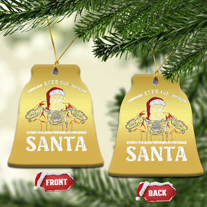 Funny Christmas Motorcycle Santa Christmas Ornament Let's Go Santa Skull Motorbike Rider TS10 Bell Flake Gold Print Your Wear