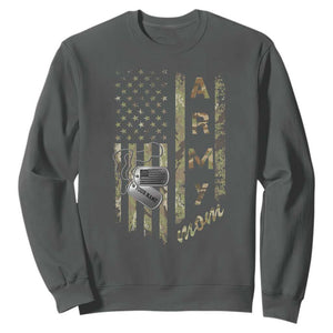 Personalized Vintage U.S. Army Mom Sweatshirt Custom Name Tag Proud Military Family Member Soldier Graduation TS10 Dark Heather Print Your Wear