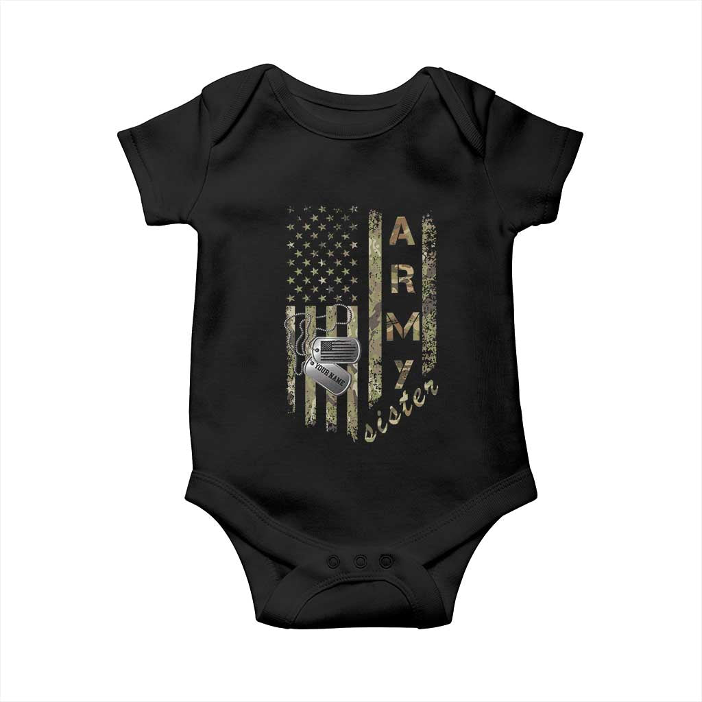 Personalized Vintage U.S. Army Sister Baby Onesie Custom Name Tag Proud Military Family Member Soldier Graduation TS10 Black Print Your Wear