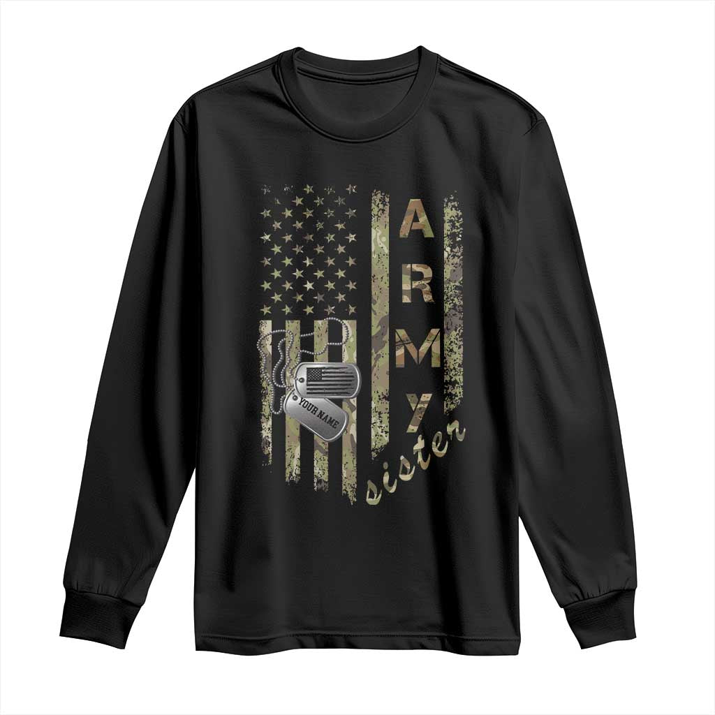 Personalized Vintage U.S. Army Sister Long Sleeve Shirt Custom Name Tag Proud Military Family Member Soldier Graduation TS10 Black Print Your Wear