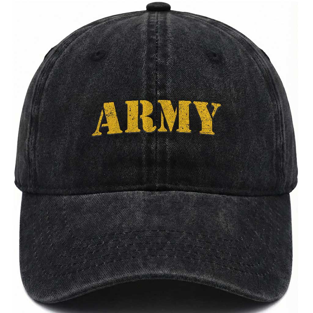 Army Washed Cotton Baseball Cap Military Training PT Exercise Workout Gear Veterans Service TS10 Washed Cap Universal Fit Black Print Your Wear