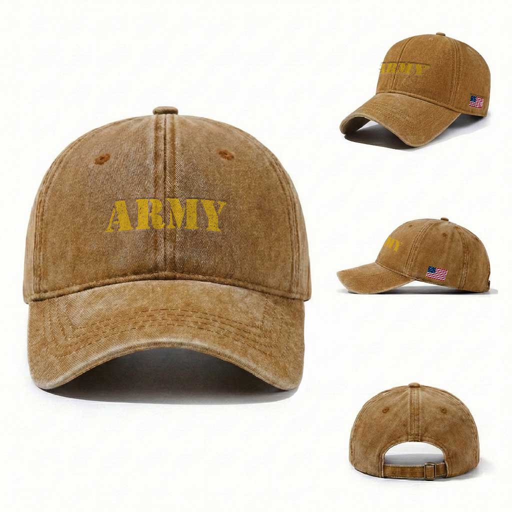 Army Washed Cotton Baseball Cap Military Training PT Exercise Workout Gear Veterans Service TS10 Washed Cap Universal Fit Yellow Ochre Print Your Wear
