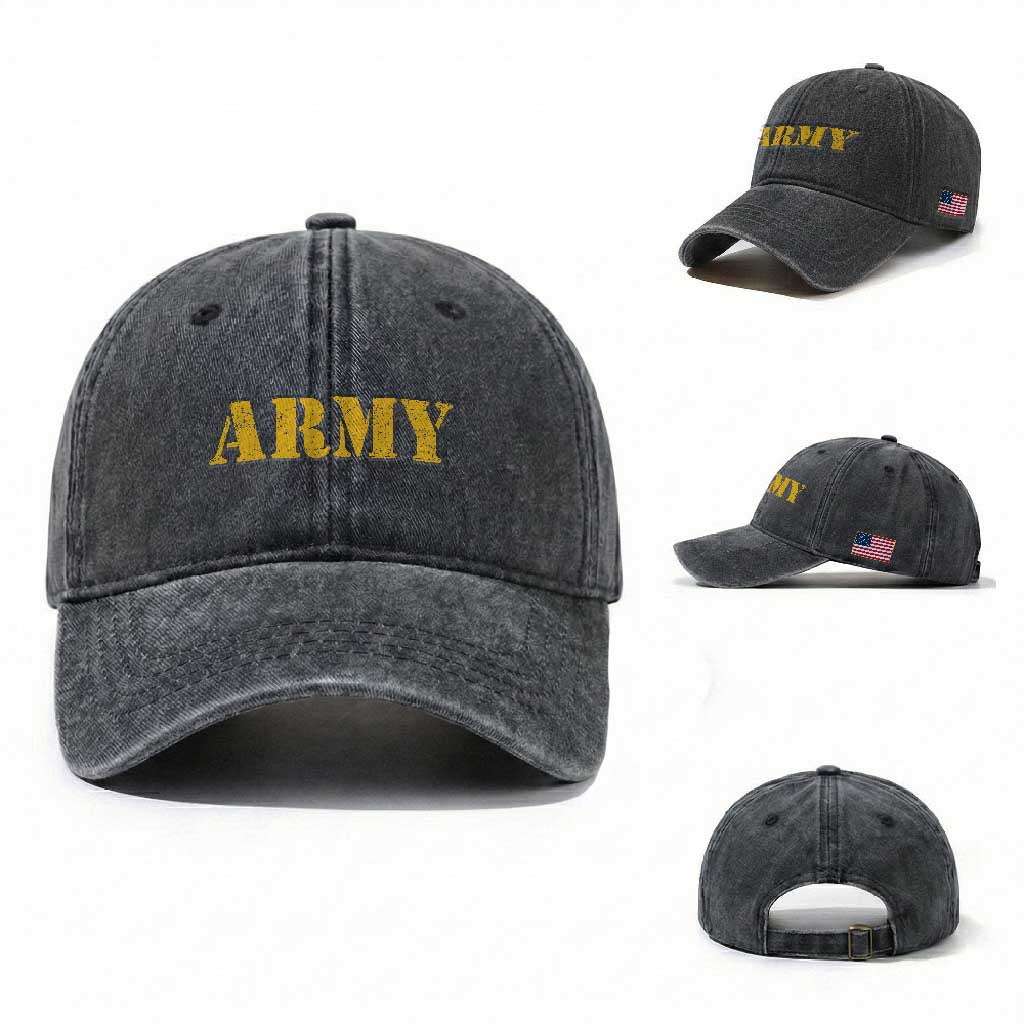Army Washed Cotton Baseball Cap Military Training PT Exercise Workout Gear Veterans Service TS10 Washed Cap Universal Fit Dark Gray Print Your Wear