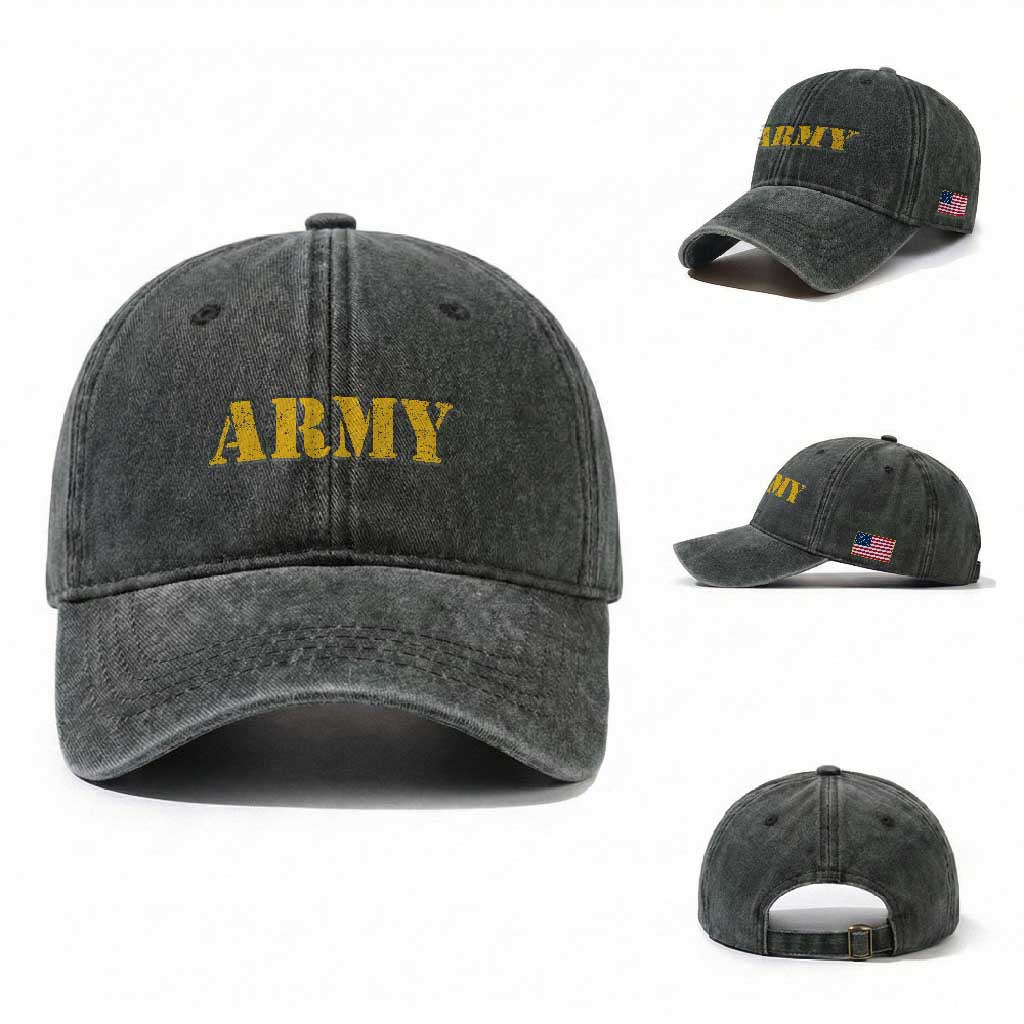 Army Washed Cotton Baseball Cap Military Training PT Exercise Workout Gear Veterans Service TS10 Washed Cap Universal Fit Dark Green Print Your Wear