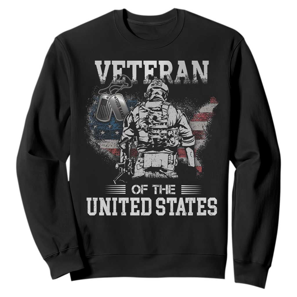 Personalized Veteran Of The United States Sweatshirt Custom Name Tag Memorial Independence Day Gift For Veterans American Flag TS10 Black Print Your Wear