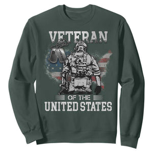 Personalized Veteran Of The United States Sweatshirt Custom Name Tag Memorial Independence Day Gift For Veterans American Flag TS10 Dark Forest Green Print Your Wear