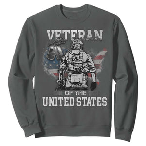 Personalized Veteran Of The United States Sweatshirt Custom Name Tag Memorial Independence Day Gift For Veterans American Flag TS10 Dark Heather Print Your Wear