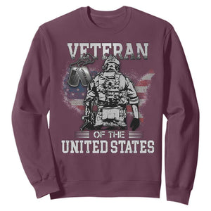 Personalized Veteran Of The United States Sweatshirt Custom Name Tag Memorial Independence Day Gift For Veterans American Flag TS10 Maroon Print Your Wear