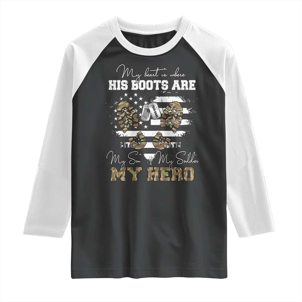 Personalized Army Mom Raglan Shirt Custom Name Proud Military Family US Flag TS10 Black White Print Your Wear