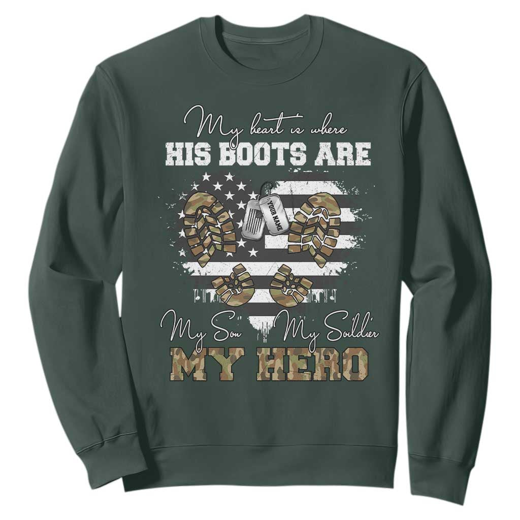 Personalized Army Mom Sweatshirt Custom Name Proud Military Family US Flag TS10 Dark Forest Green Print Your Wear
