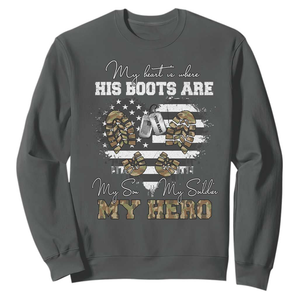 Personalized Army Mom Sweatshirt Custom Name Proud Military Family US Flag TS10 Dark Heather Print Your Wear