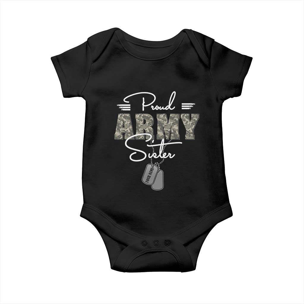 Personalized Army Family Baby Onesie Custom Name Tag Proud Army Sister Military Camo TS10 Black Print Your Wear