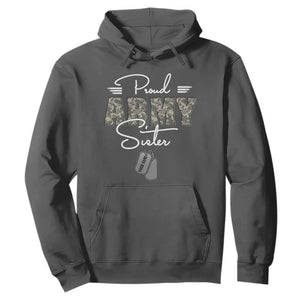 Personalized Army Family Hoodie Custom Name Tag Proud Army Sister Military Camo TS10 Dark Heather Print Your Wear