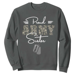 Personalized Army Family Sweatshirt Custom Name Tag Proud Army Sister Military Camo TS10 Dark Heather Print Your Wear