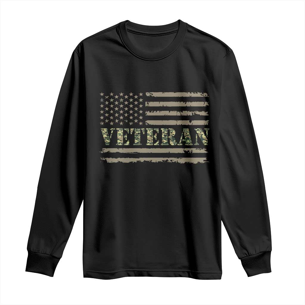 Veteran Long Sleeve Shirt Retro Patriotic Army Camouflage US Flag TS10 Black Print Your Wear