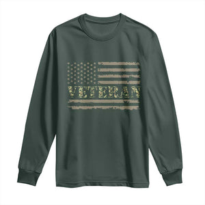 Veteran Long Sleeve Shirt Retro Patriotic Army Camouflage US Flag TS10 Dark Forest Green Print Your Wear