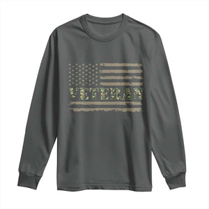 Veteran Long Sleeve Shirt Retro Patriotic Army Camouflage US Flag TS10 Dark Heather Print Your Wear
