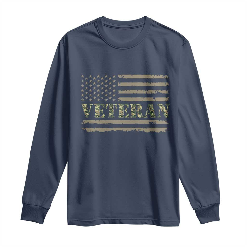 Veteran Long Sleeve Shirt Retro Patriotic Army Camouflage US Flag TS10 Navy Print Your Wear