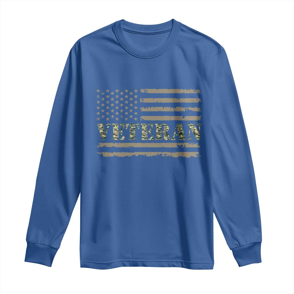 Veteran Long Sleeve Shirt Retro Patriotic Army Camouflage US Flag TS10 Royal Blue Print Your Wear