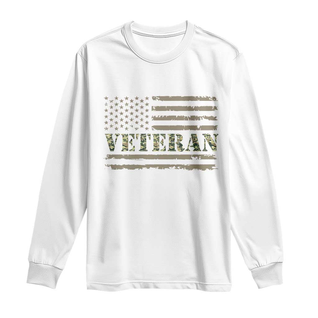 Veteran Long Sleeve Shirt Retro Patriotic Army Camouflage US Flag TS10 White Print Your Wear