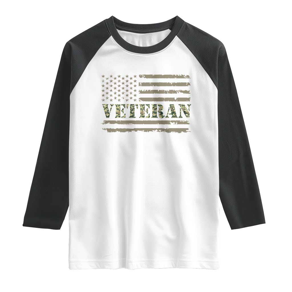 Veteran Raglan Shirt Retro Patriotic Army Camouflage US Flag TS10 White Black Print Your Wear