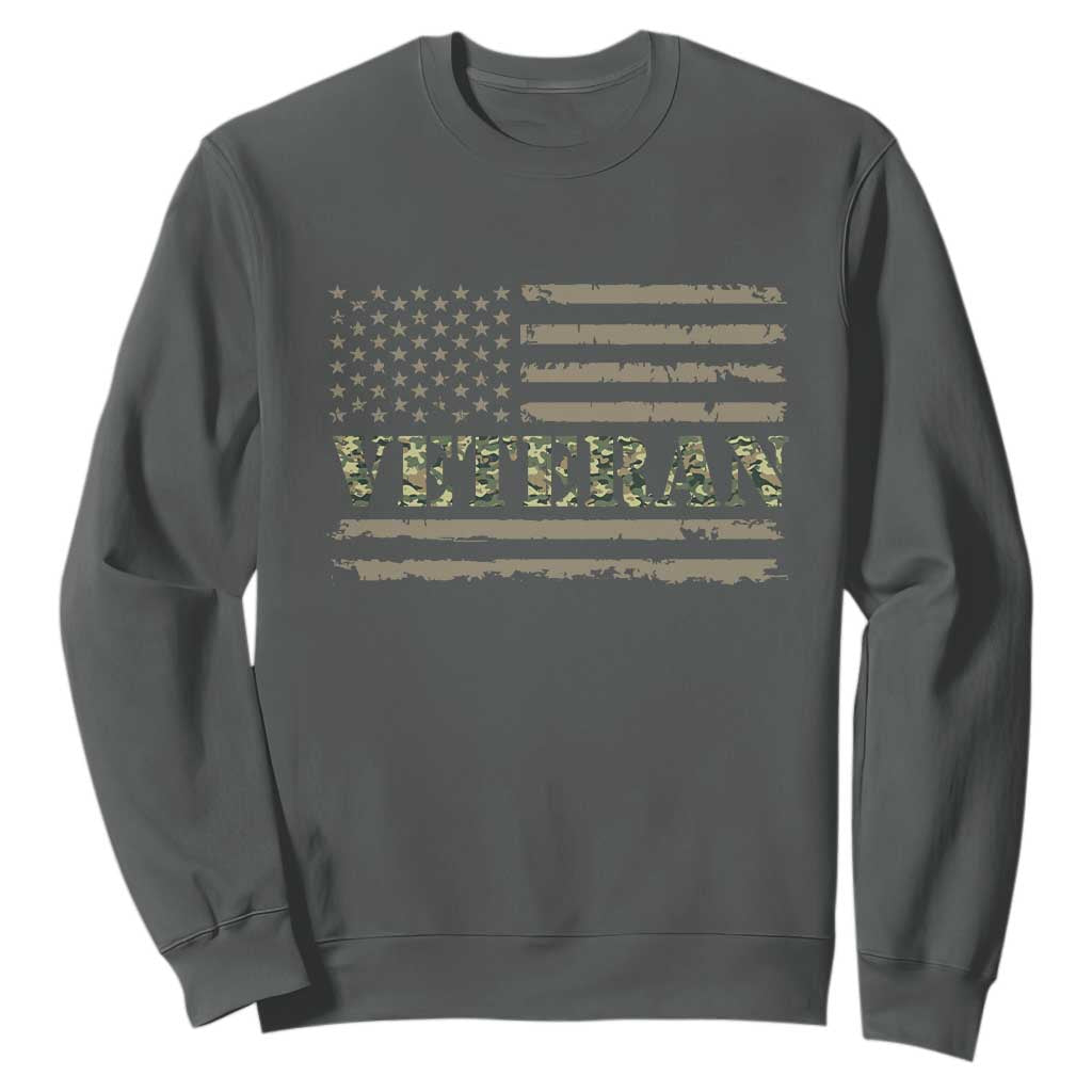 Veteran Sweatshirt Retro Patriotic Army Camouflage US Flag TS10 Dark Heather Print Your Wear