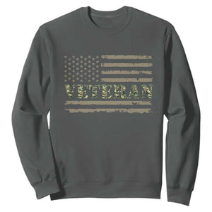 Veteran Sweatshirt Retro Patriotic Army Camouflage US Flag TS10 Dark Heather Print Your Wear