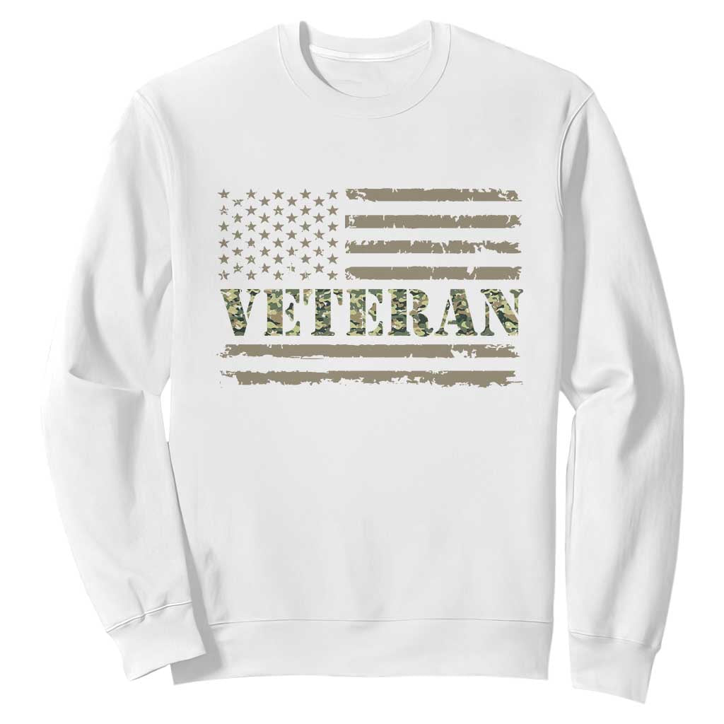 Veteran Sweatshirt Retro Patriotic Army Camouflage US Flag TS10 White Print Your Wear