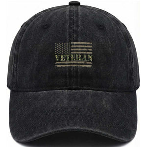 Veteran Washed Cotton Baseball Cap Retro Patriotic Army Camouflage US Flag TS10 Washed Cap Universal Fit Black Print Your Wear