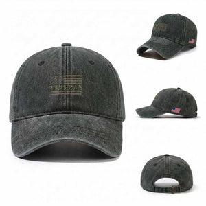 Veteran Washed Cotton Baseball Cap Retro Patriotic Army Camouflage US Flag TS10 Washed Cap Universal Fit Dark Green Print Your Wear