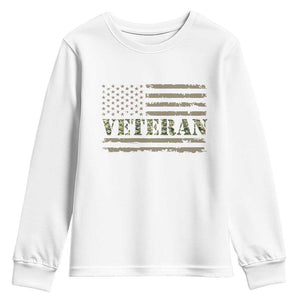 Veteran Youth Sweatshirt Retro Patriotic Army Camouflage US Flag TS10 White Print Your Wear