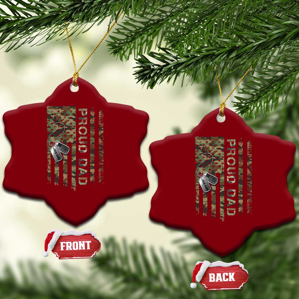 Personalized Proud Army Dad Ceramic Ornament Custom Name Dog Tag Camo American Flag Gift TS10 Print Your Wear