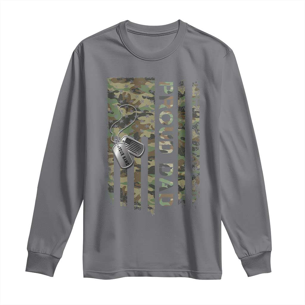 Personalized Proud Army Dad Long Sleeve Shirt Custom Name Dog Tag Camo American Flag Gift TS10 Charcoal Print Your Wear