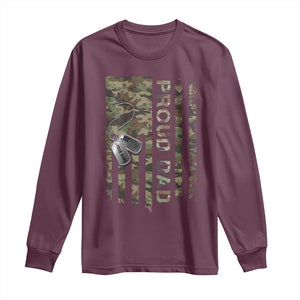 Personalized Proud Army Dad Long Sleeve Shirt Custom Name Dog Tag Camo American Flag Gift TS10 Maroon Print Your Wear