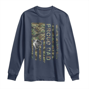 Personalized Proud Army Dad Long Sleeve Shirt Custom Name Dog Tag Camo American Flag Gift TS10 Navy Print Your Wear