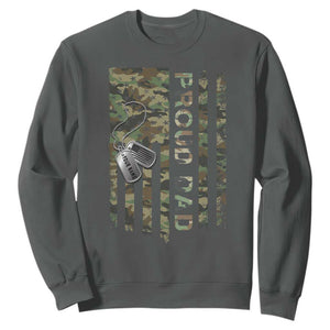 Personalized Proud Army Dad Sweatshirt Custom Name Dog Tag Camo American Flag Gift TS10 Dark Heather Print Your Wear