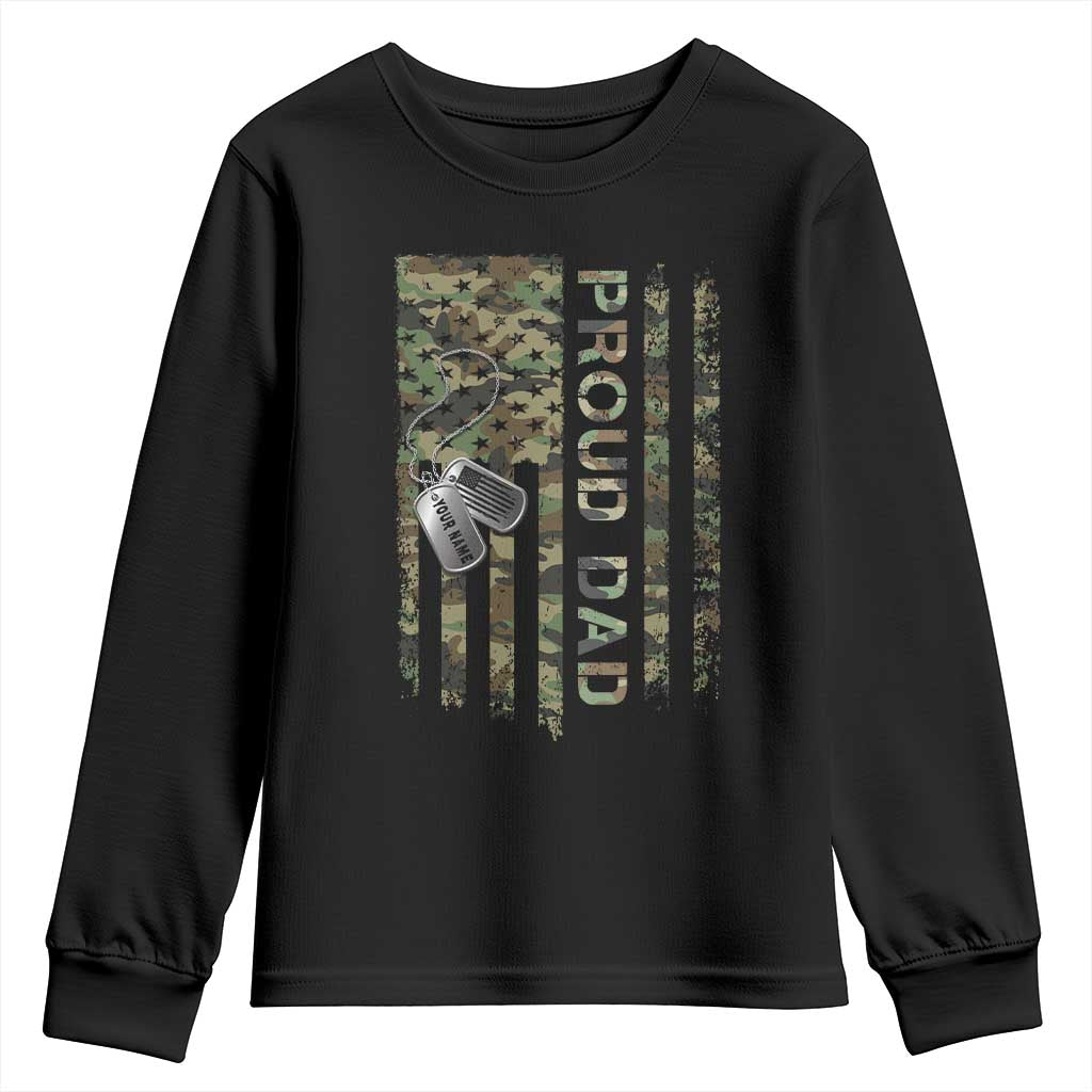 Personalized Proud Army Dad Youth Sweatshirt Custom Name Dog Tag Camo American Flag Gift TS10 Black Print Your Wear