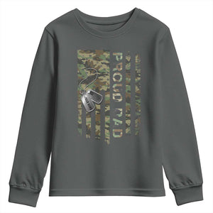 Personalized Proud Army Dad Youth Sweatshirt Custom Name Dog Tag Camo American Flag Gift TS10 Dark Heather Print Your Wear