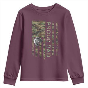 Personalized Proud Army Dad Youth Sweatshirt Custom Name Dog Tag Camo American Flag Gift TS10 Maroon Print Your Wear