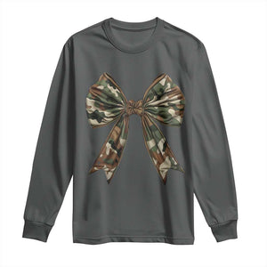 Camo Coquette Bow Long Sleeve Shirt Camouflage Old Hunting Women Girl TS10 Dark Heather Print Your Wear