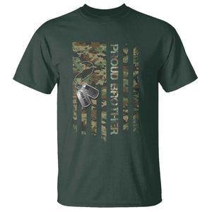 Personalized Proud Army Brother T Shirt Custom Name Dog Tag Camo American Flag Gift TS10 Dark Forest Green Print Your Wear