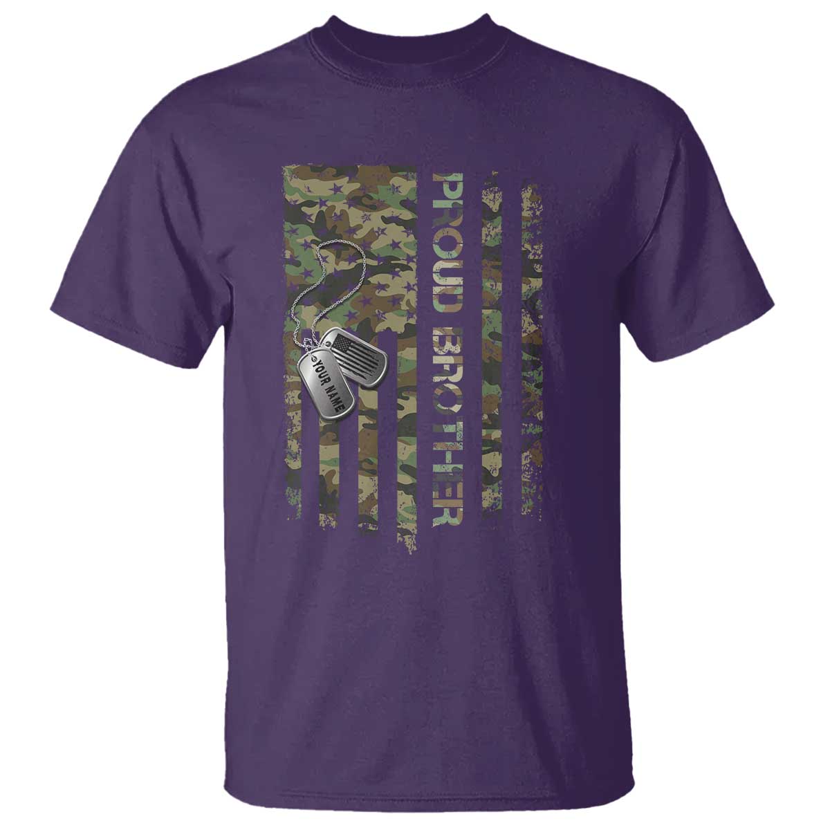 Personalized Proud Army Brother T Shirt Custom Name Dog Tag Camo American Flag Gift TS10 Purple Print Your Wear