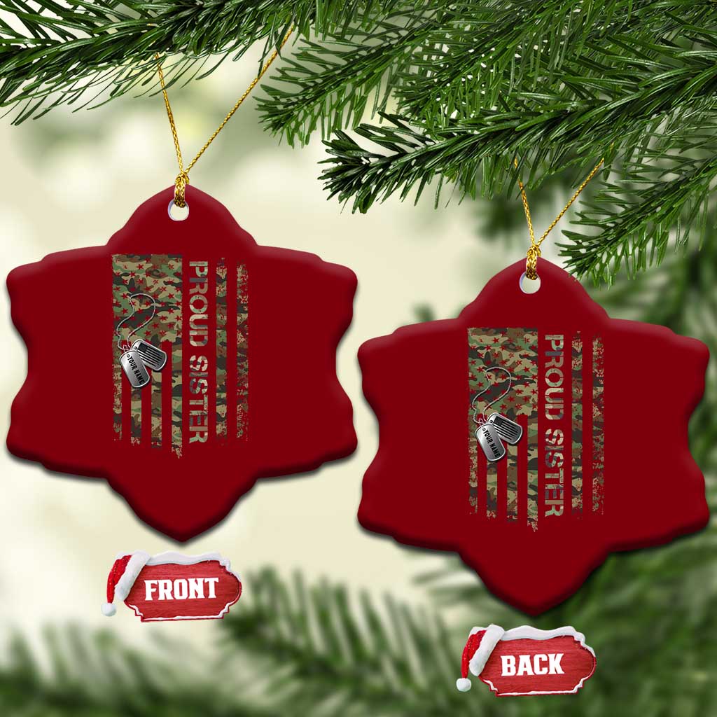 Personalized Proud Army Sister Ceramic Ornament Custom Name Dog Tag Camo American Flag Gift TS10 Print Your Wear