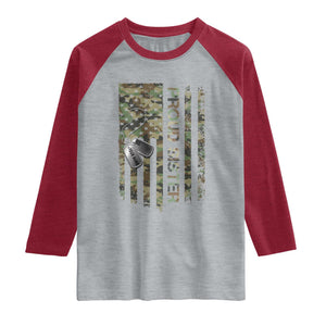 Personalized Proud Army Sister Raglan Shirt Custom Name Dog Tag Camo American Flag Gift TS10 Heather Gray Heather Red Print Your Wear