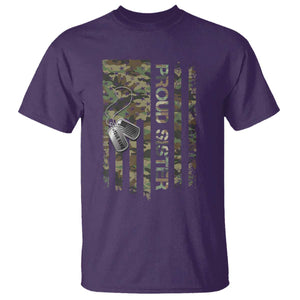 Personalized Proud Army Sister T Shirt Custom Name Dog Tag Camo American Flag Gift TS10 Purple Print Your Wear