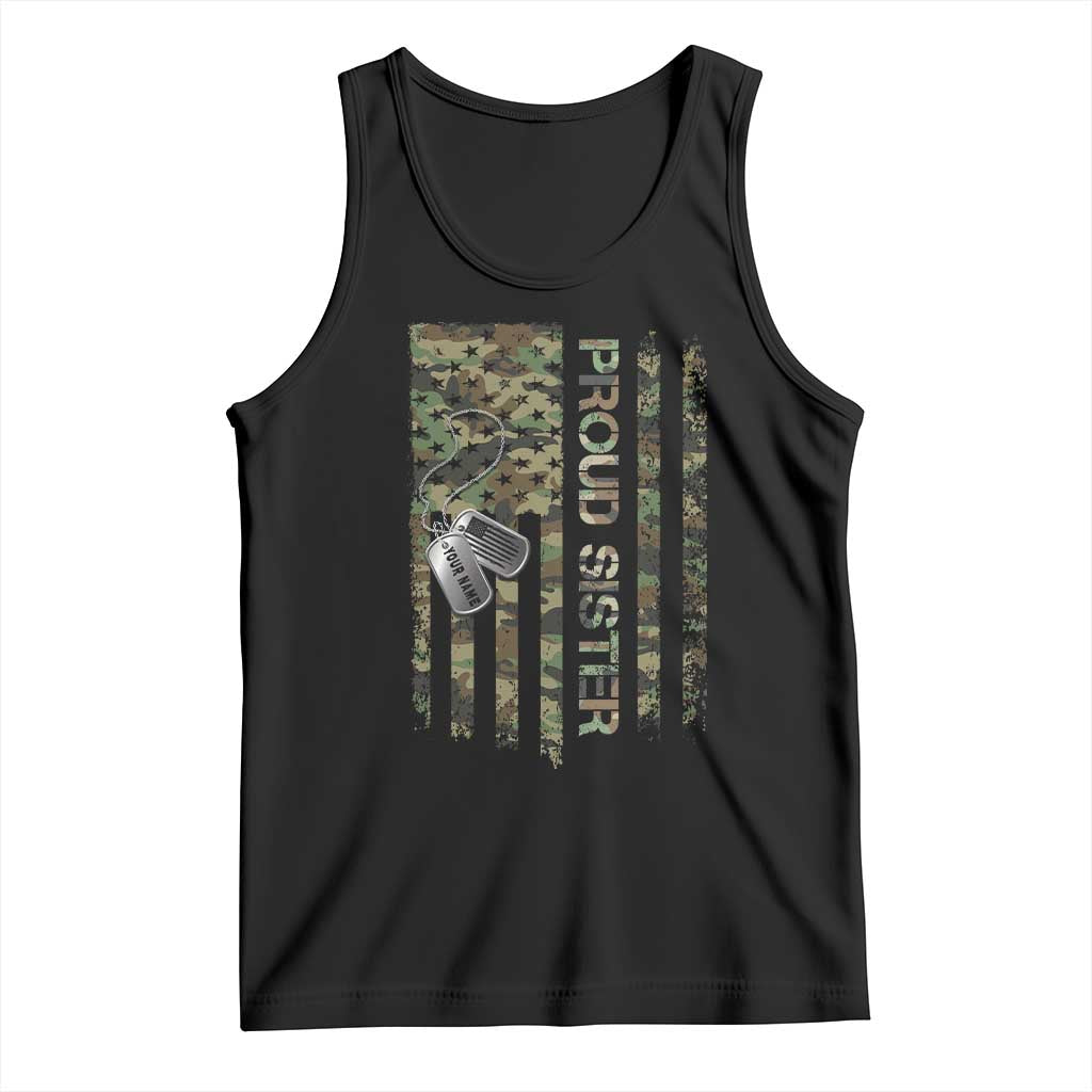 Personalized Proud Army Sister Tank Top Custom Name Dog Tag Camo American Flag Gift TS10 Black Print Your Wear