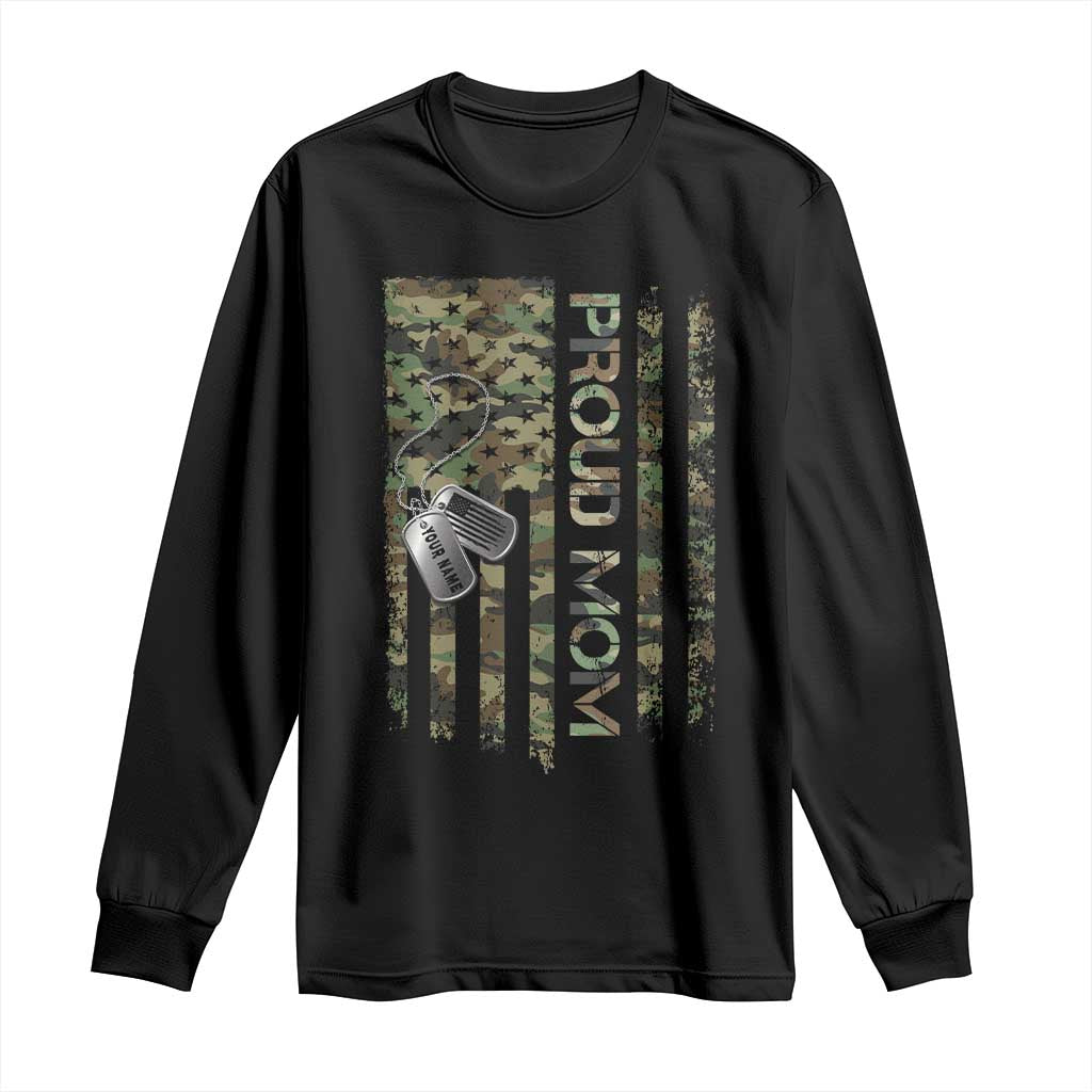 Personalized Proud Army Mom Long Sleeve Shirt Custom Name Dog Tag Camo American Flag Gift TS10 Black Print Your Wear