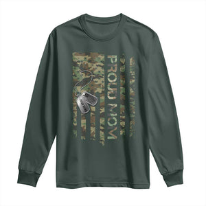Personalized Proud Army Mom Long Sleeve Shirt Custom Name Dog Tag Camo American Flag Gift TS10 Dark Forest Green Print Your Wear