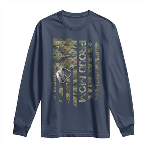 Personalized Proud Army Mom Long Sleeve Shirt Custom Name Dog Tag Camo American Flag Gift TS10 Navy Print Your Wear