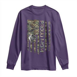 Personalized Proud Army Mom Long Sleeve Shirt Custom Name Dog Tag Camo American Flag Gift TS10 Purple Print Your Wear